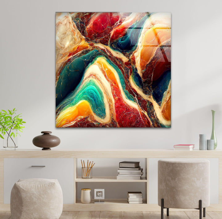 Bunte abstrakte Onyx-Marmor-Glas-Wandkunst