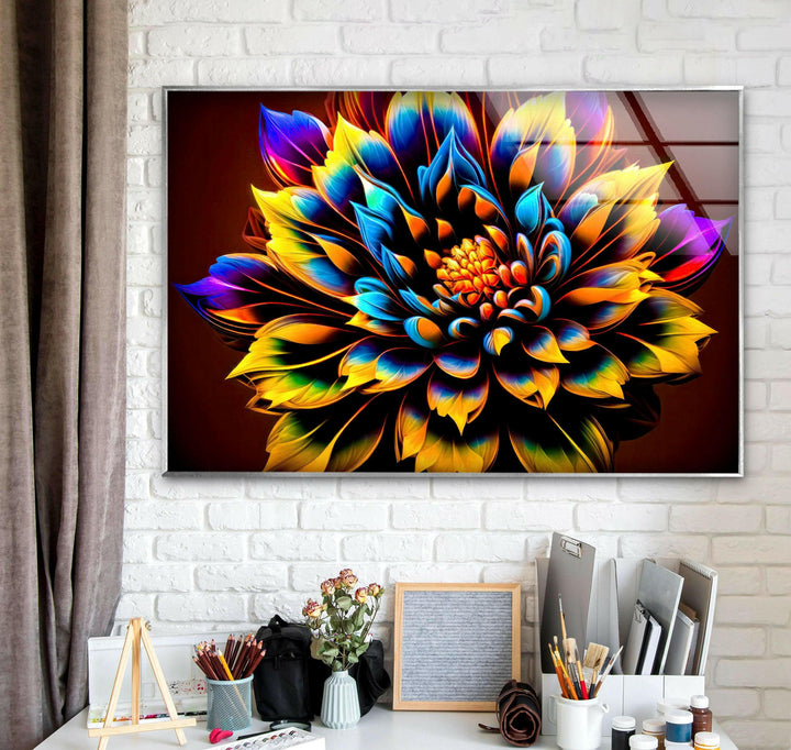 Multicolored Dahlia Flower Glass Wall Art, glass pictures for Wall, glass prints wall art