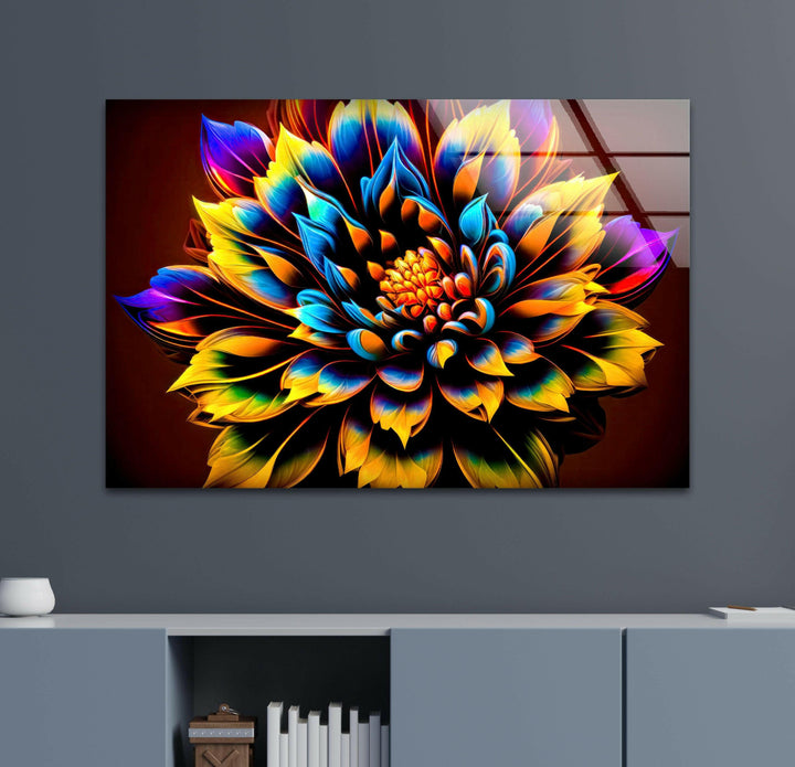 Multicolored Dahlia Flower Glass Wall Art, glass image printing, glass prints from photos