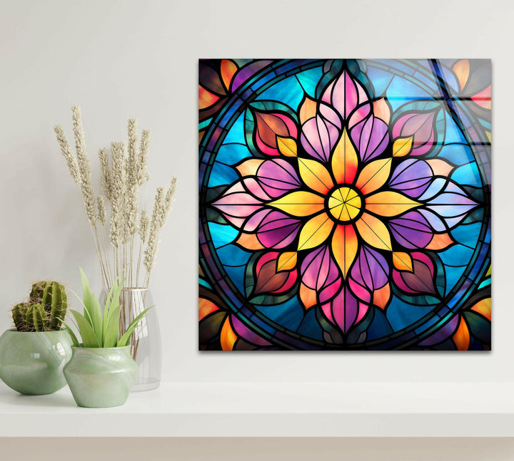 Stained Colored Flowers Glass Wall Art glass art painting, glass art for the Wall