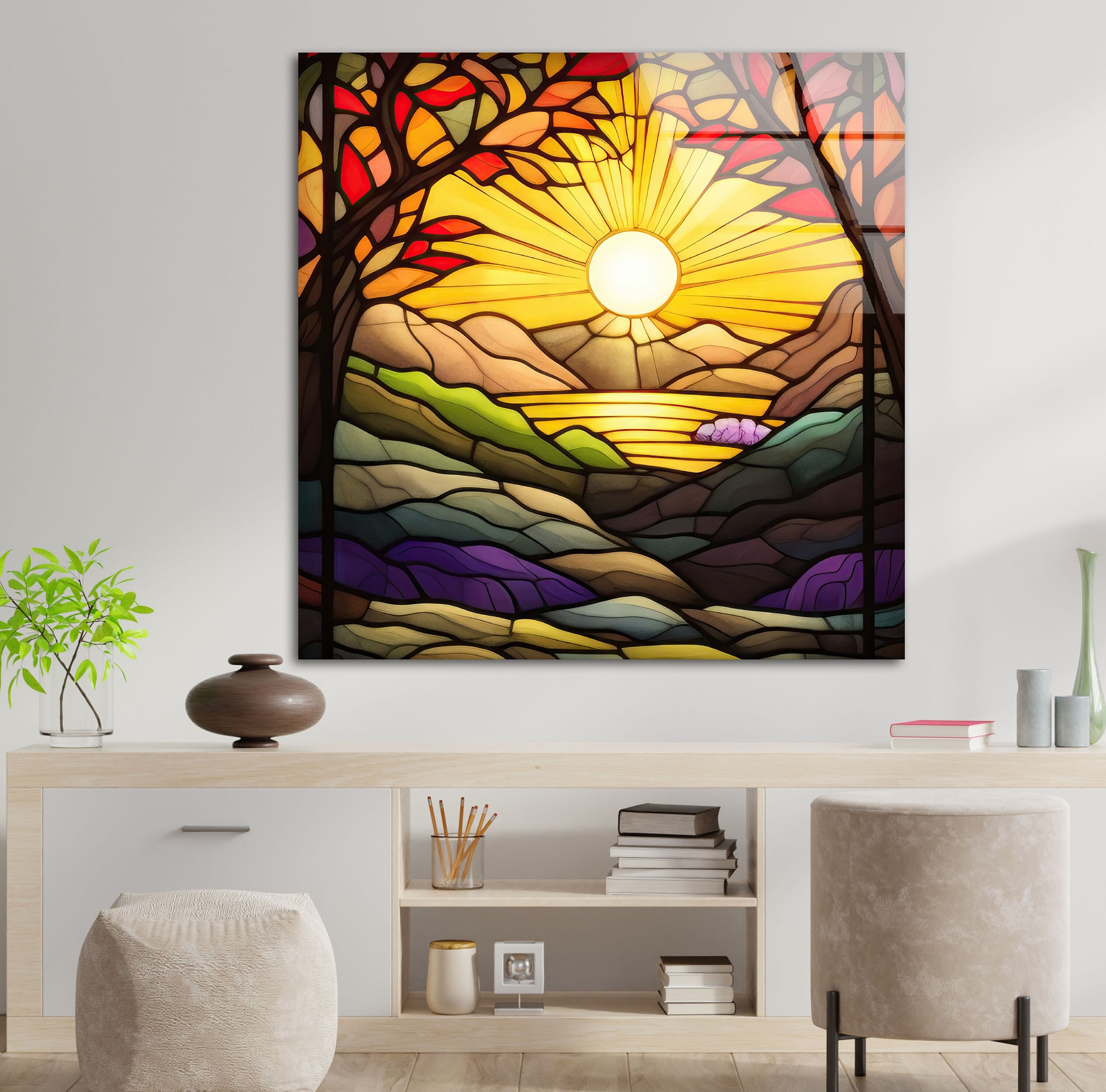 Stained Sunset Tempered Glass Wall Art