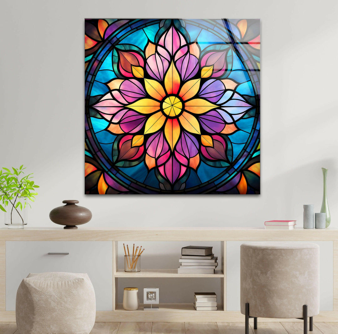 Stained Colored Flowers Glass Wall Art glass wall decor, glass wall art decor