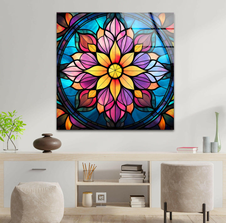 Stained Colored Flowers Glass Wall Art glass wall decor, glass wall art decor