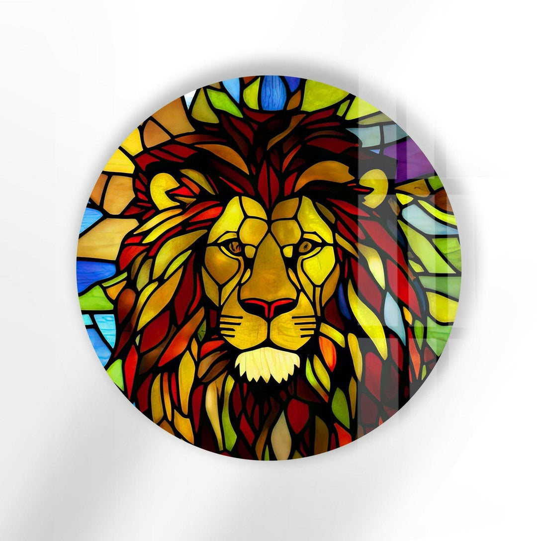 Stained Yellow Lion Round Glass Wall Art glass image printing, glass prints from photos
