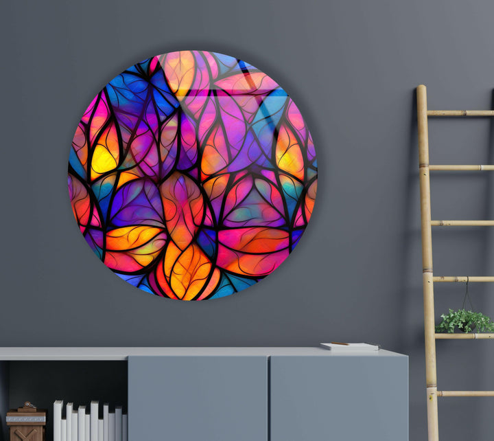 Purple & Orange Stained Round Glass Wall Art glass image printing, glass prints from photos

