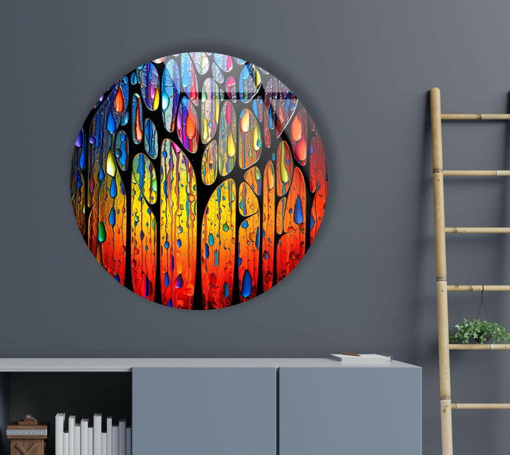 Stained Round Raining Paint Glass Wall Art photo print on glass, prints on glass wall art
