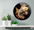 Golden Fish Round Tempered Glass Wall Art
