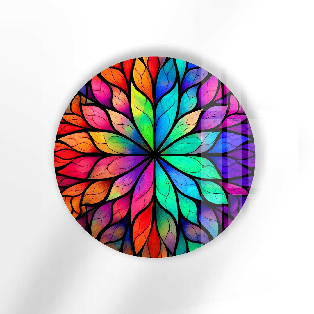 Stained Round Colored Leafs Glass Wall Art large glass photo prints, glass wall photos
