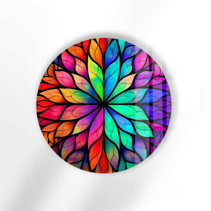 Stained Round Colored Leafs Glass Wall Art large glass photo prints, glass wall photos
