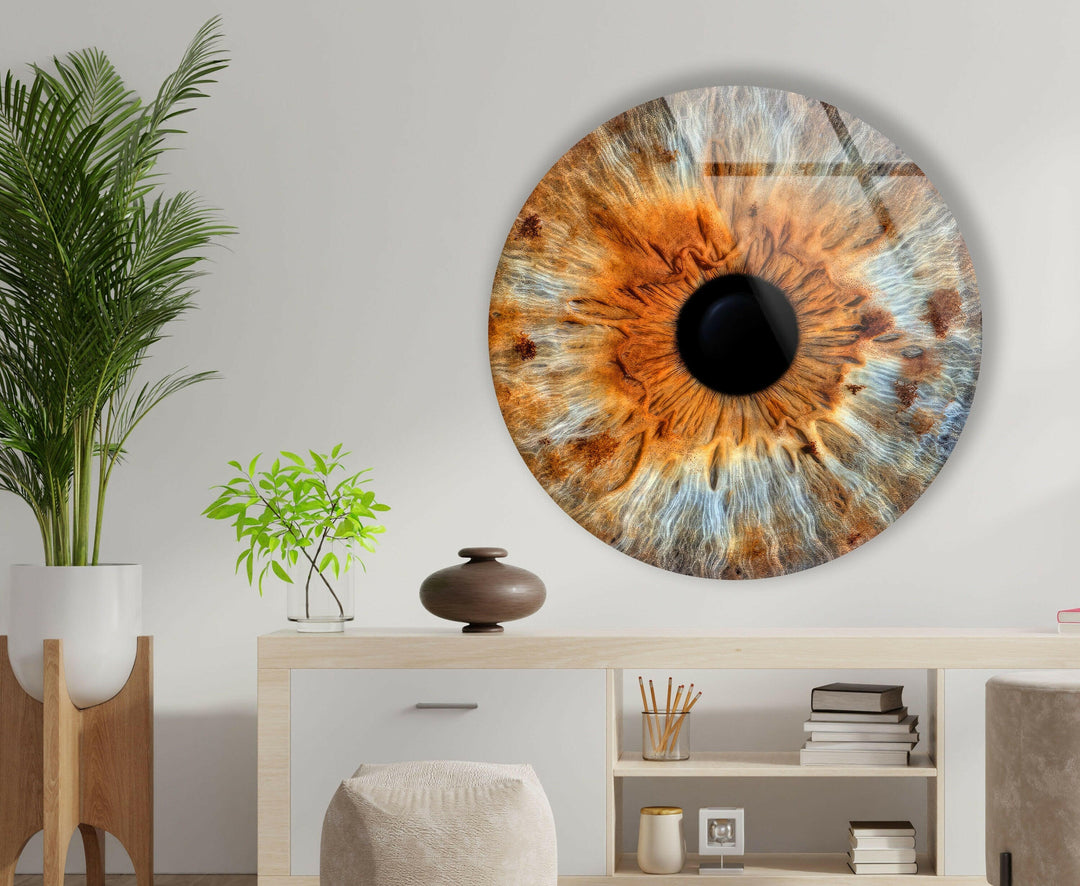 Brown Eye Round Glass Wall Art glass pictures for Wall, glass prints wall art
