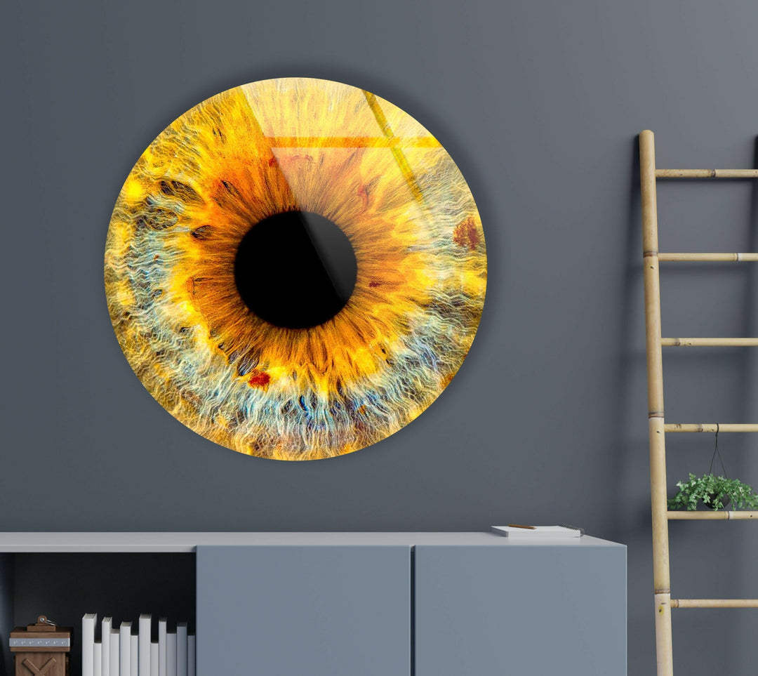 Yellow Eye Round Glass Wall Art glass pictures for Wall, glass prints wall art
