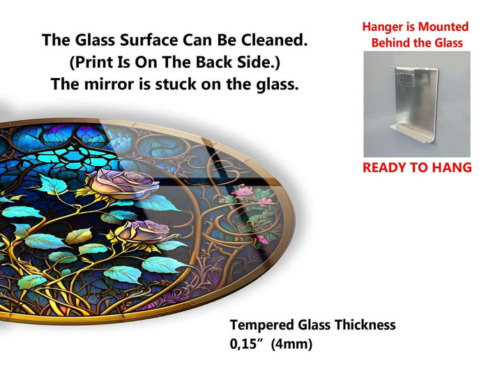 Gebeizte runde blaue Rose aus Glas als Wanddekoration