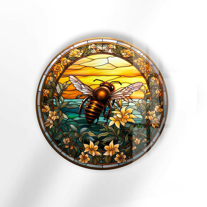 Stained Round Bee Glass Wall Art glass pictures for Wall, glass prints wall art
