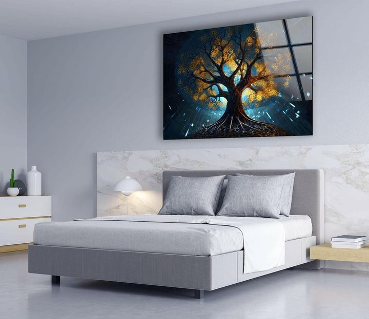 Glowing Magic Tree Glass Wall Art picture on glass wall art, photos printed on glass