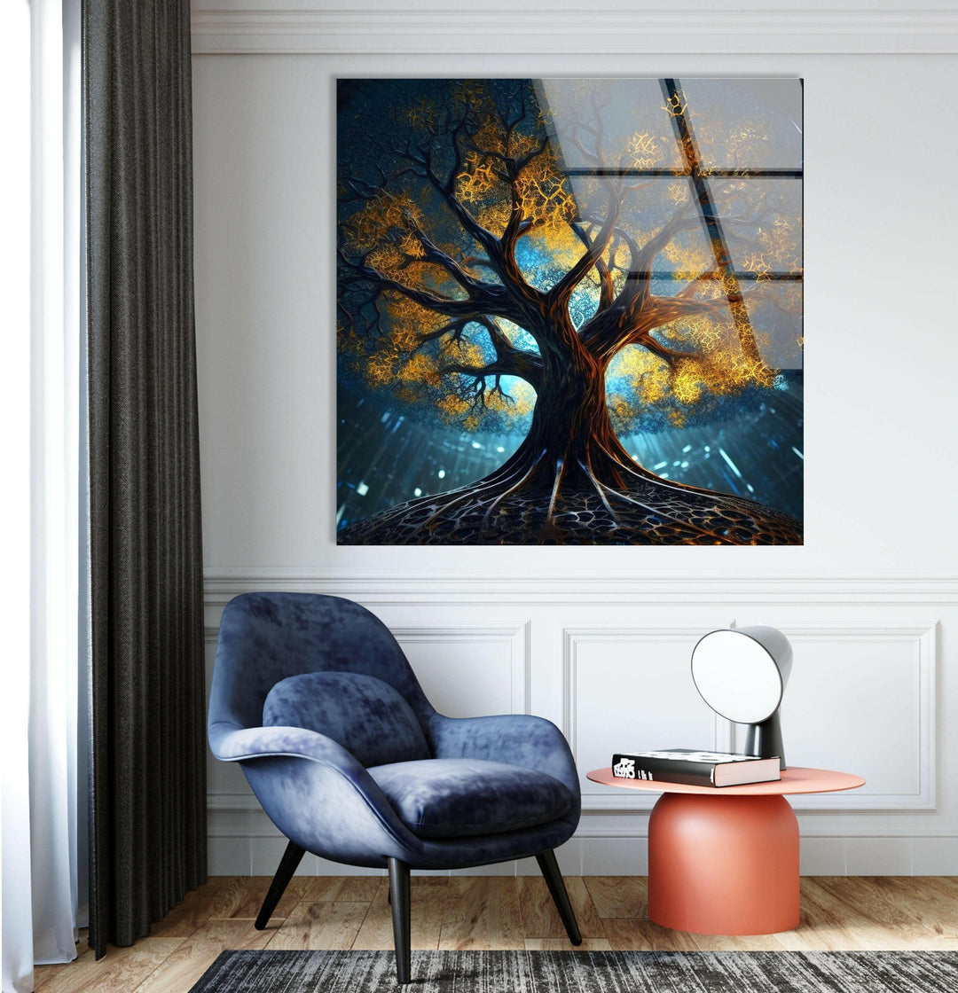 Glowing Magic Tree Glass Wall Art print on glass, glass printed photos