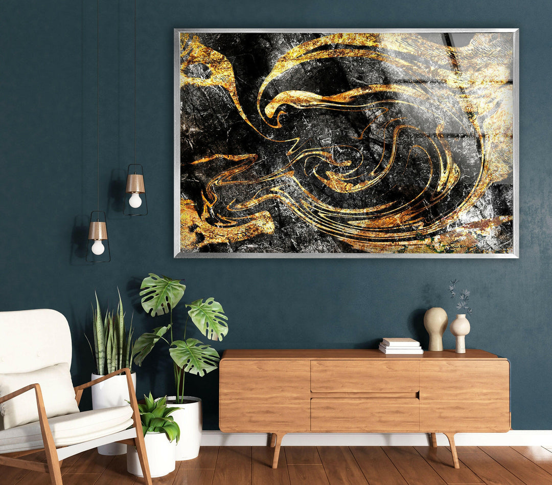 Black and Gold Marbling Mix Glass Wall Art , custom glass pictures, glass art prints