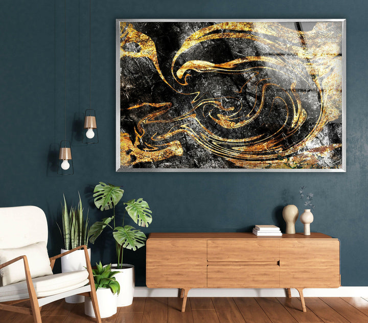 Black and Gold Marbling Mix Glass Wall Art , custom glass pictures, glass art prints