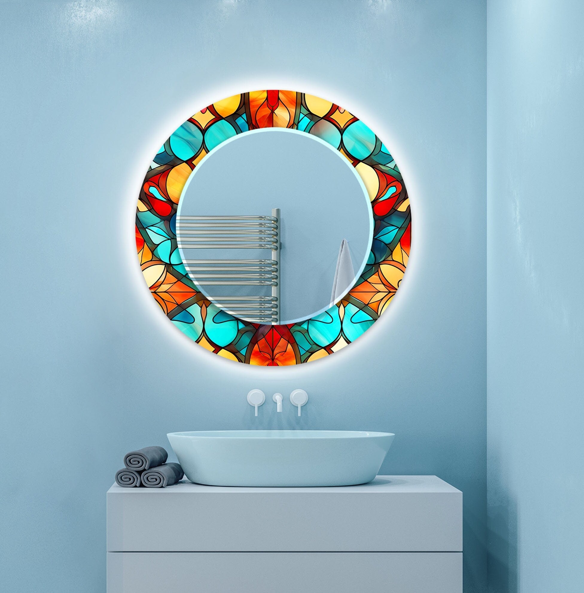 Stained Tempered Glass Wall Mirror