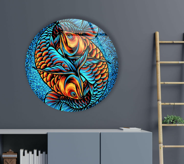 Orange Fishes Stained Round Glass Wall Art art glass wall art, glass wall art pictures
