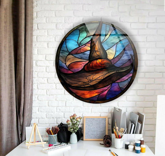Intense color saturation highlights the bewitching charm of this Halloween decorative stained round glass wall art, perfect for adding eerie elegance to your home decor.