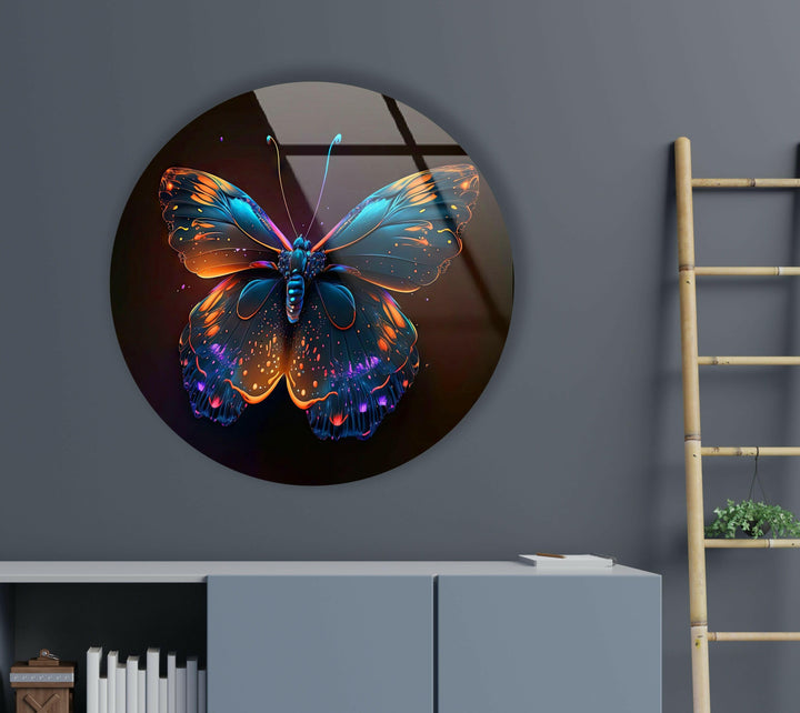 Bright Butterfly Round Glass Wall Art large glass photo prints, glass wall photos
