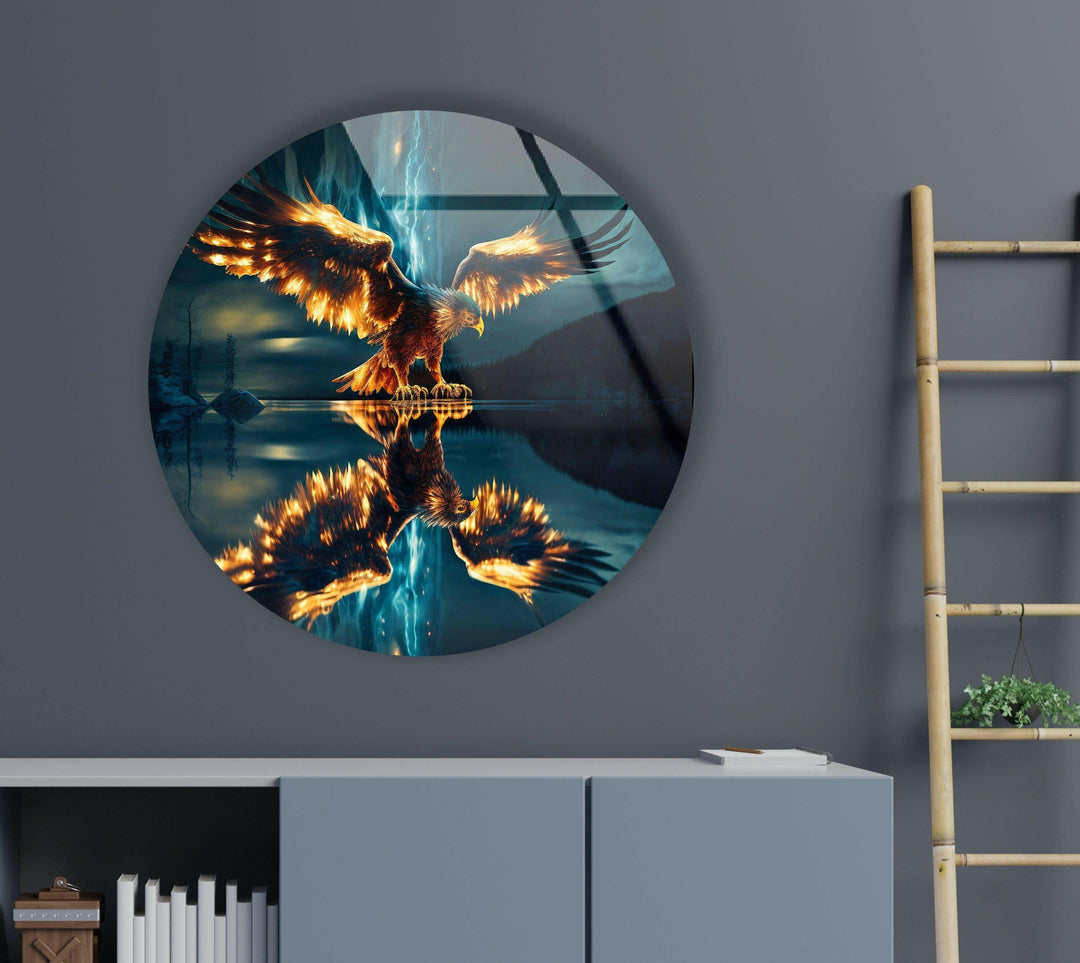 Golden Eagle Abstract Round Glass Wall Art glass image printing, glass prints from photos
