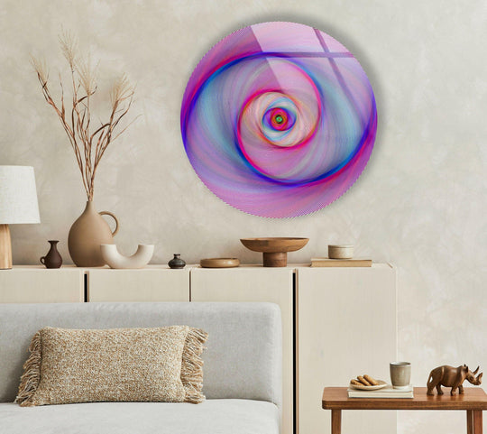Showing its abstract quality, this purple swirl round glass wall art presents a mesmerizing glass art painting, swirling with hypnotic color and depth.