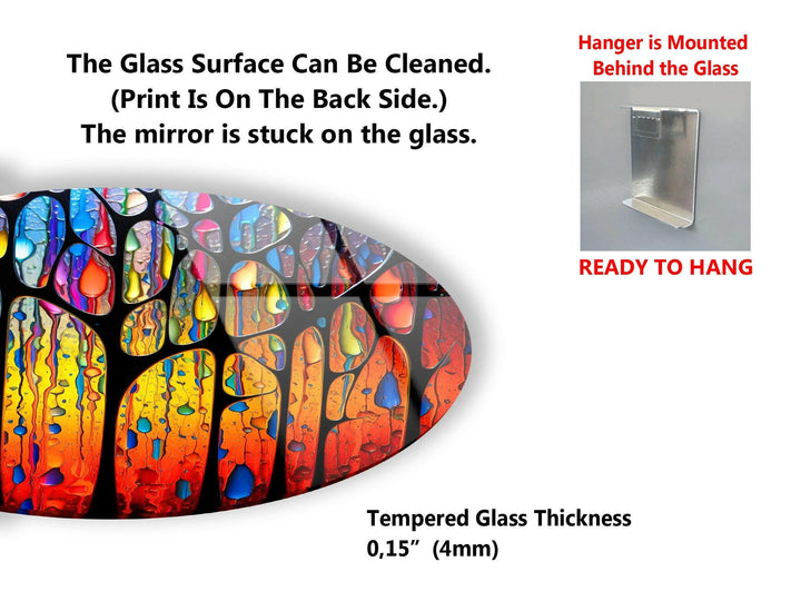 Gebeiztes rundes Wandbild aus Glas mit Farbregen