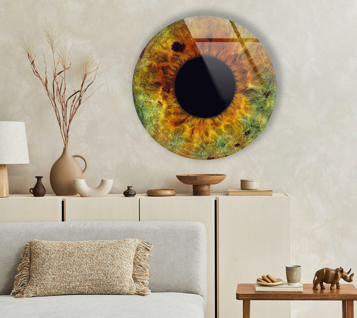 Eye Round Brown Glass Wall Art glass art painting, glass art for the Wall
