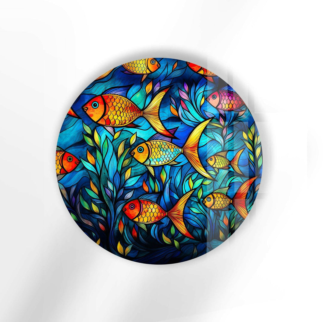 Stained Fish Paint Round Glass Wall Art large glass photo prints, glass wall photos
