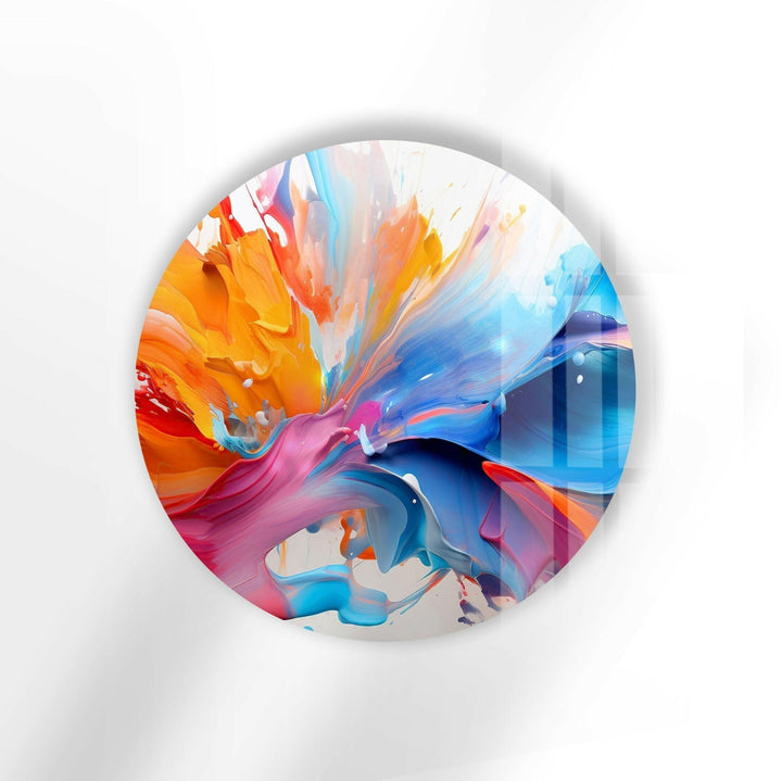 Abstract Round Orange & Blue Glass Wall Art glass pictures for Wall, glass prints wall art
