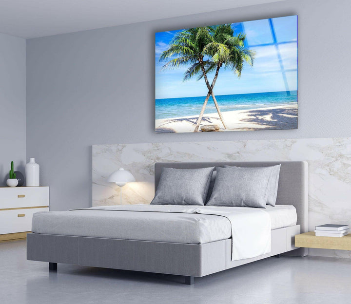 Tropical getaway artwork with palm trees swaying on a breezy beach, adding a relaxing touch to any space.
