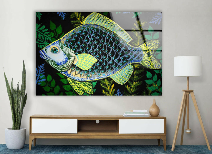 Fish Doodles Art Glass Wall Art glass art painting, glass art for the Wall
