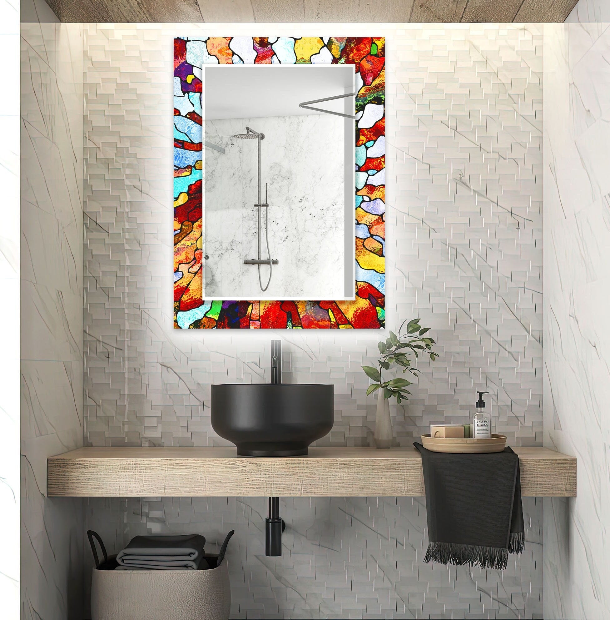 Stained Tempered Glass Wall Mirror