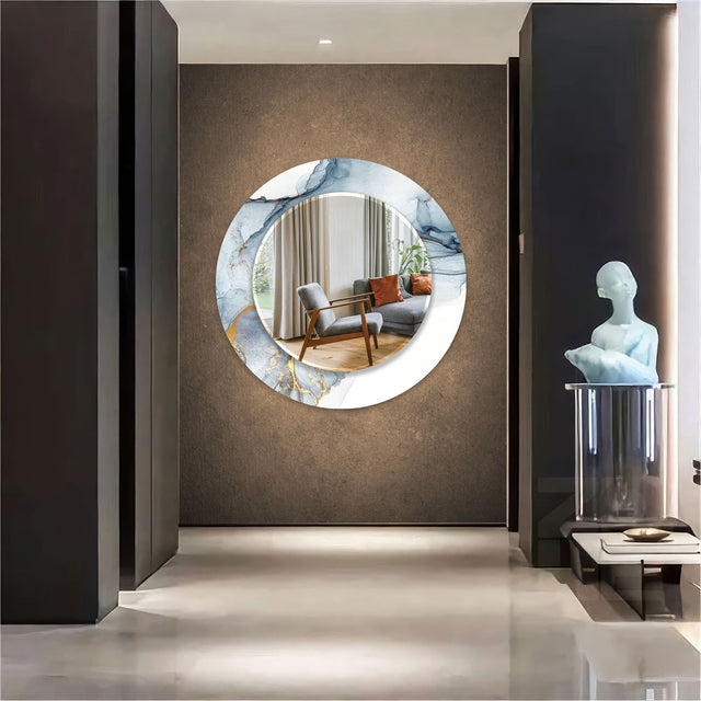 Abstract Tempered Glass Wall Mirror