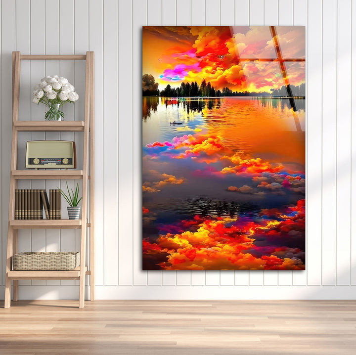 A bold and colorful sunset landscape art print on premium glass for modern décor.
