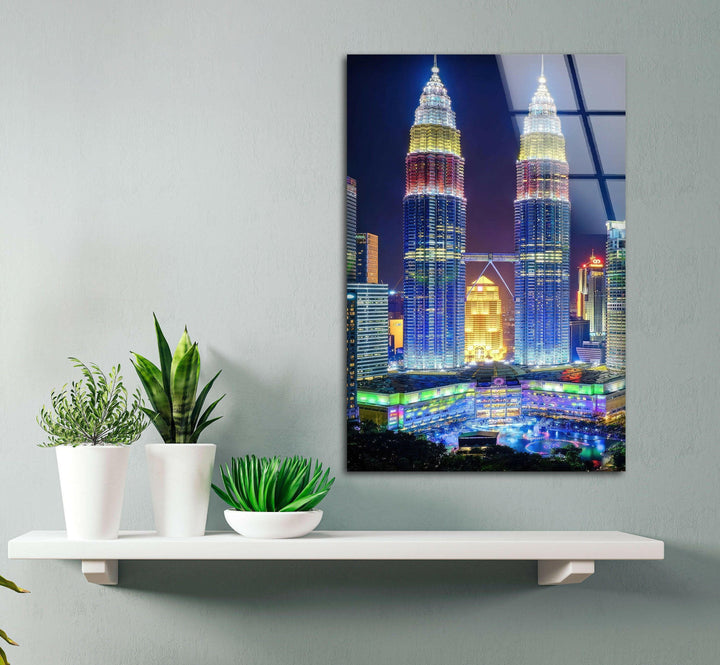Petronas Twin Towers Glass Wall Art print picture on glass, Tempered Glass Wall Art
