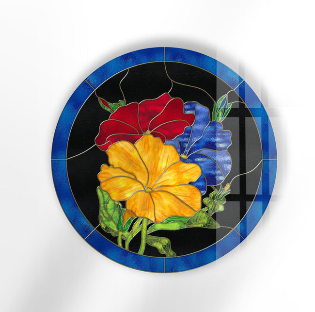 Flower Round Tempered Glass Wall Art