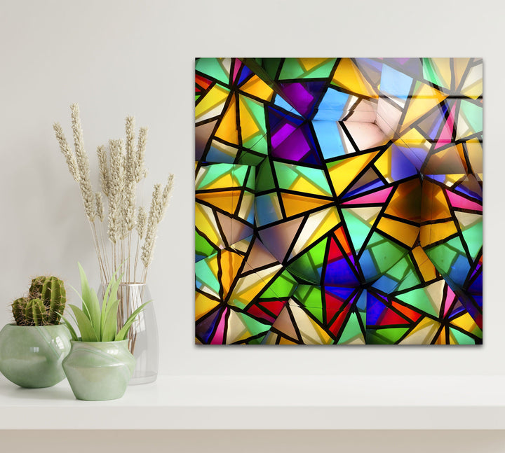 Geometric Mosaic Futuristic Glass Wall Art print on glass, glass printed photos
