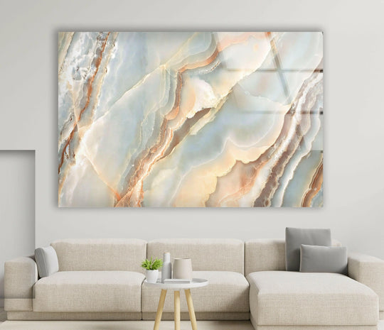 Flowing ribbons of soft colors create a sense of ethereal movement in this abstract glass wall art, perfect home decor.