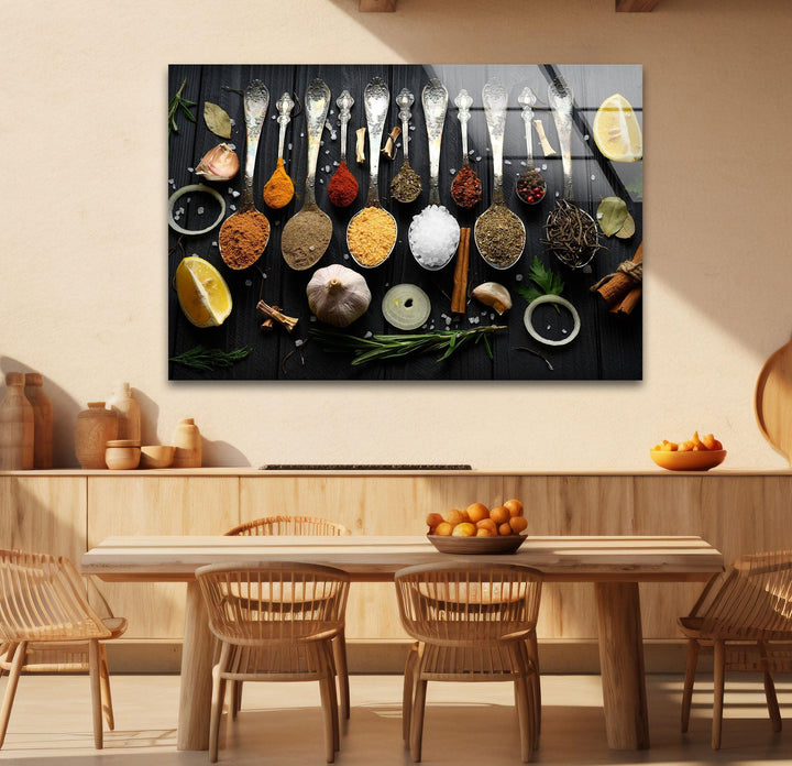 Rustic Spoons On Spices Glass Wall Art, Glass Printing Wall Art, Print photos on glass