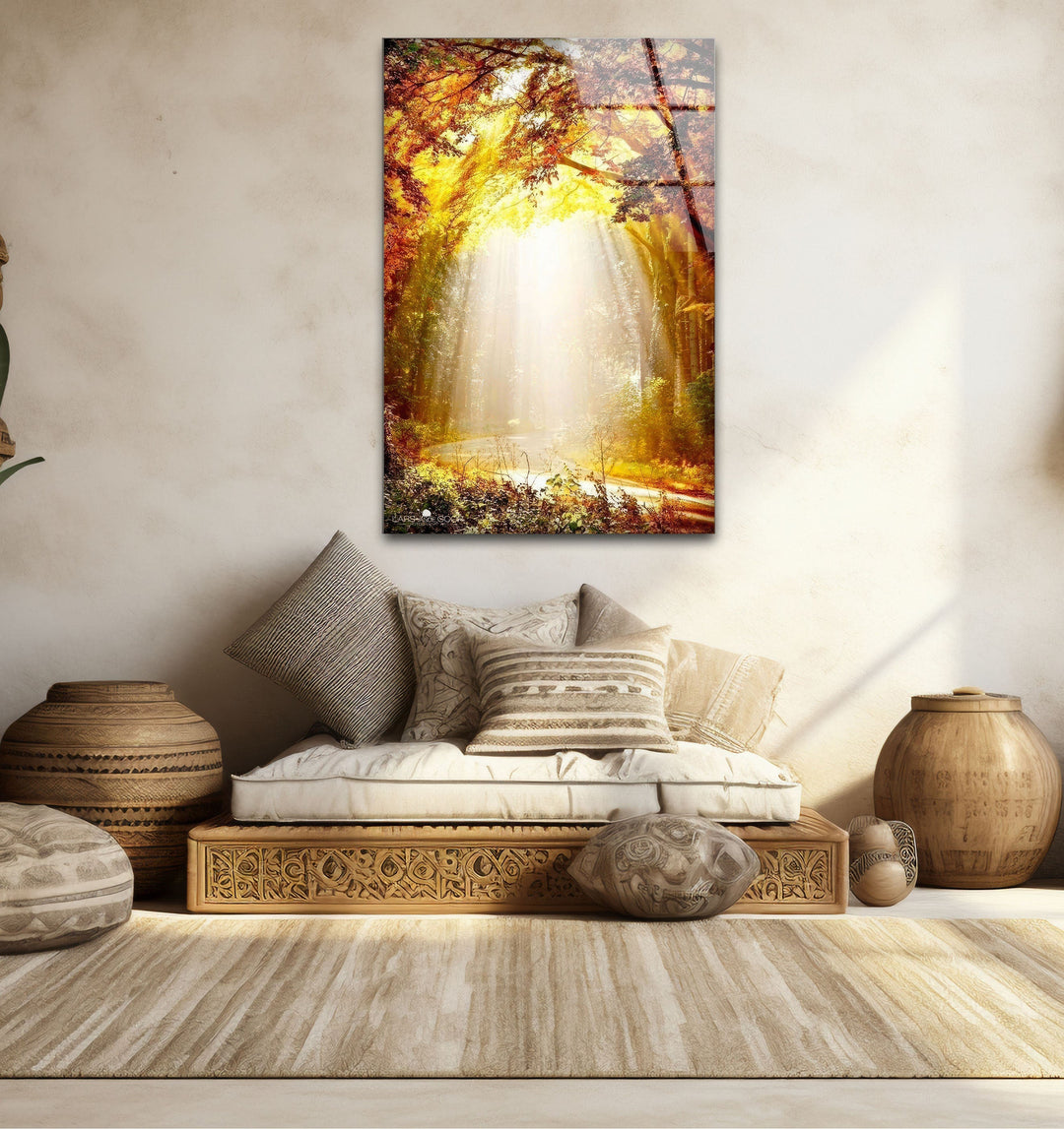 a living room with a couch and a painting on the wall