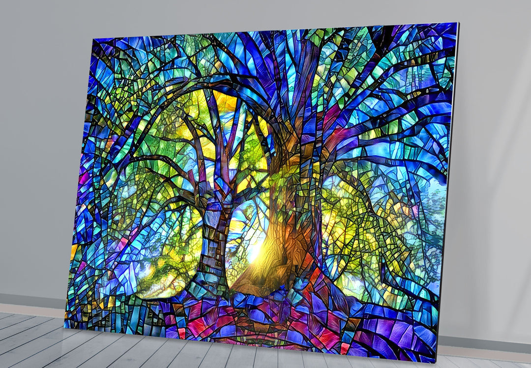 Blue Life of Tree Glass Art Painting & Cool Home Decor