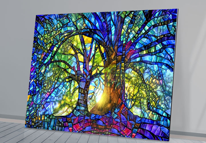 Blue Life of Tree Glass Art Painting & Cool Home Decor