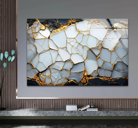 Luxurious abstract glass wall art showcasing high-quality marble with intricate gold veins for a stunning visual effect.