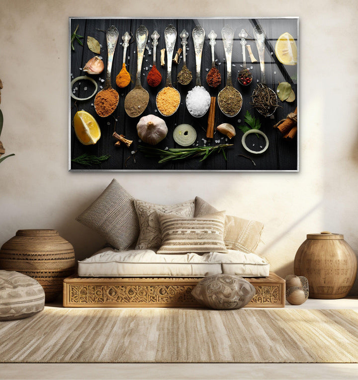 Rustic Spoons On Spices Glass Wall Art, glass image printing, glass prints from photos