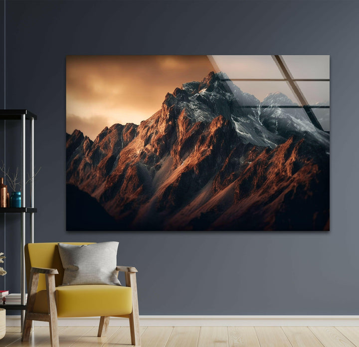 Mesmerizing mountain landscape in high-definition glass print that brings depth and character to your decor.
