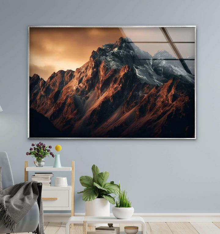 Bring the natural beauty of mountain peaks into your home with this stunning glass landscape art print.
