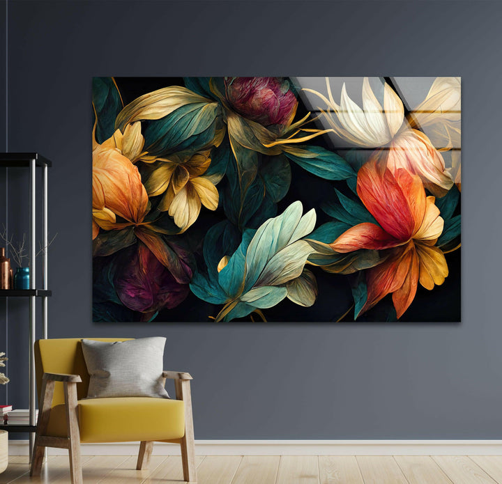 Floral Elements Botanical Glass Wall Art, photo print on glass, prints on glass wall art