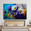 a painting of daisies on a blue and yellow background